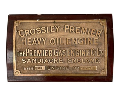 Lot 13 - Crossley-Premier Heavy Oil Engine Plaque